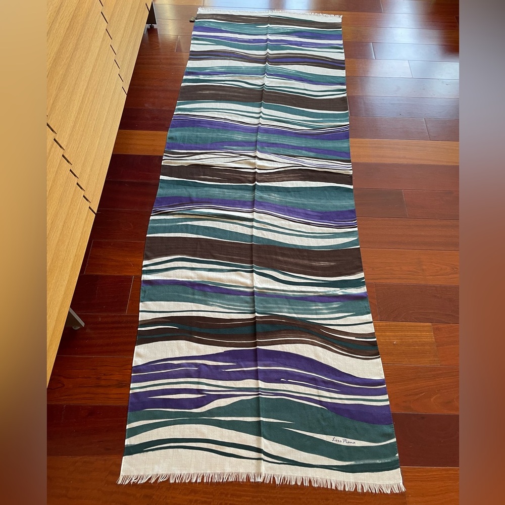 Loro Piana Women Scarf - Green, Purple, Brown, Cream - 70% Cashmere, 30% Silk - Picture 4 of 9